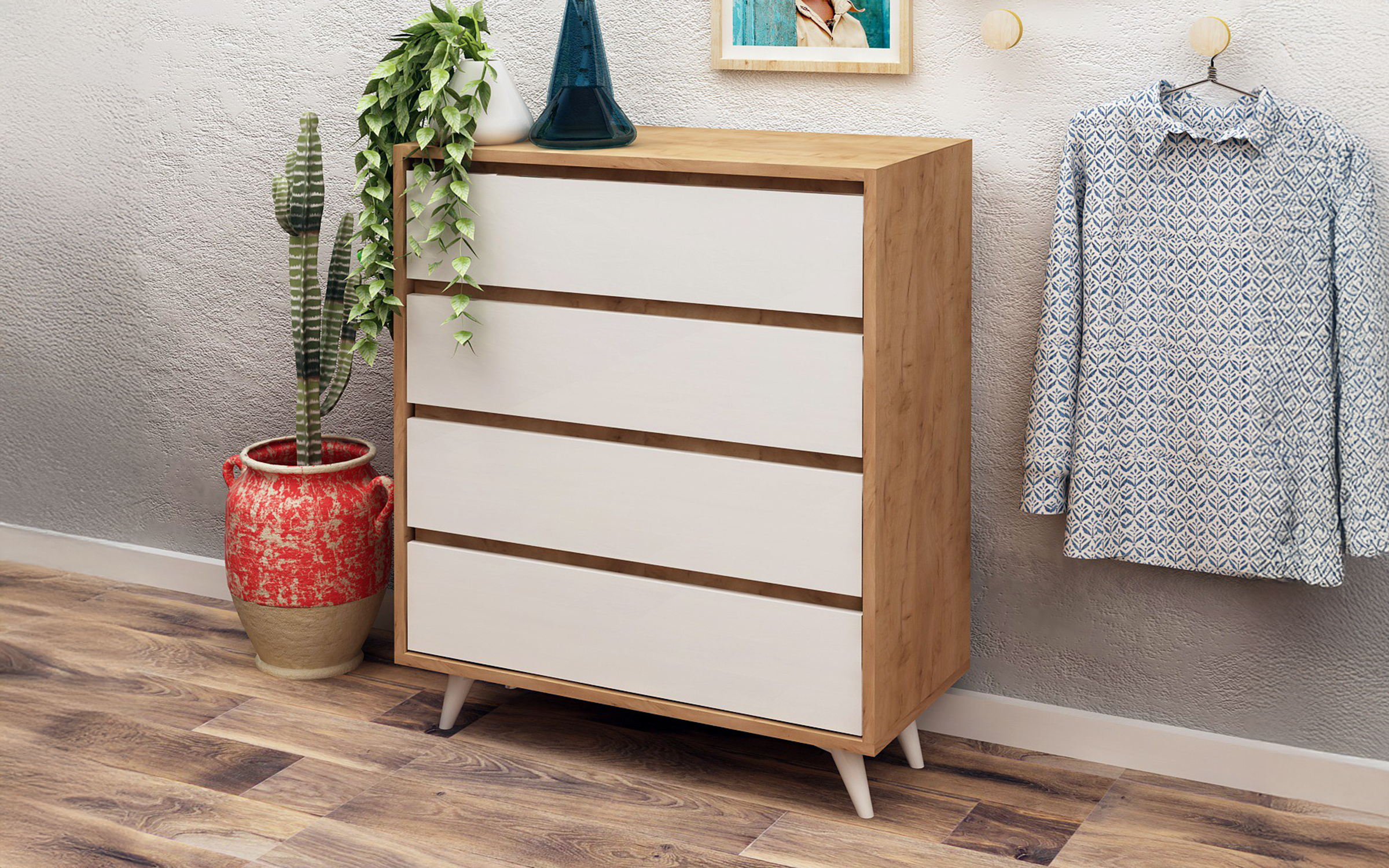 Comoda Sivera, stejar + alb  1